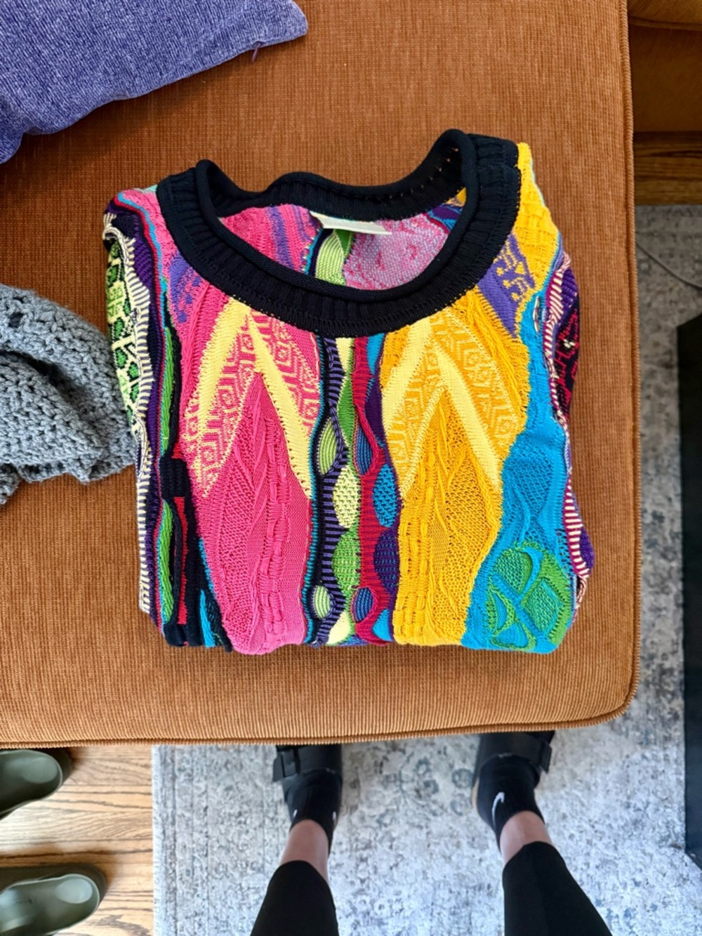 COOGI Colorful Multi-Stripe Knit Sweater - Vibrant Pink, Yellow & Blue